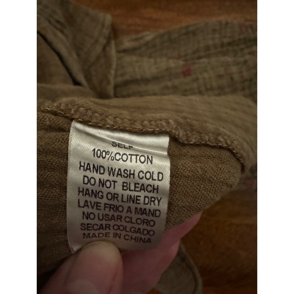Easel Button Down Shirt Women's L Brown Cottagecore Boho Soft Floral Gauze Top - Picture 6 of 12